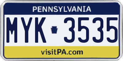 PA license plate MYK3535