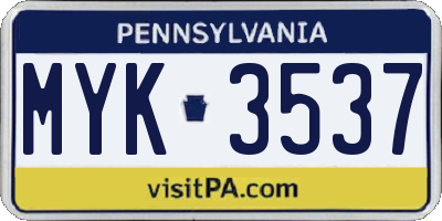 PA license plate MYK3537