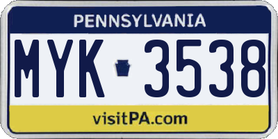 PA license plate MYK3538