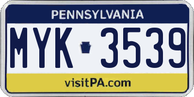 PA license plate MYK3539