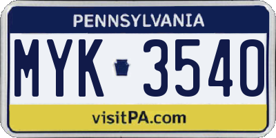 PA license plate MYK3540