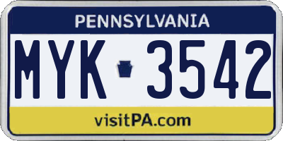 PA license plate MYK3542