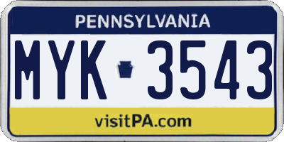 PA license plate MYK3543