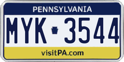 PA license plate MYK3544