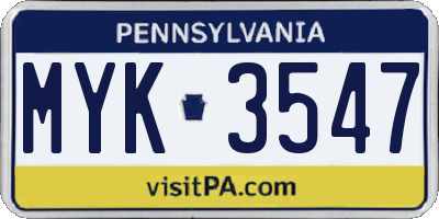 PA license plate MYK3547