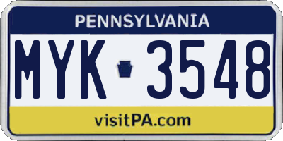 PA license plate MYK3548