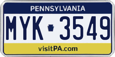 PA license plate MYK3549