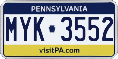 PA license plate MYK3552