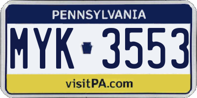 PA license plate MYK3553
