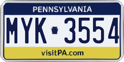 PA license plate MYK3554