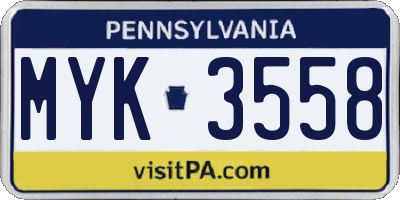 PA license plate MYK3558