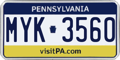 PA license plate MYK3560