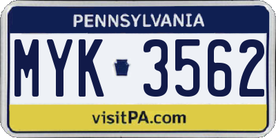 PA license plate MYK3562