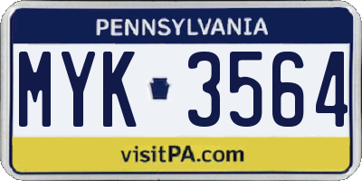 PA license plate MYK3564
