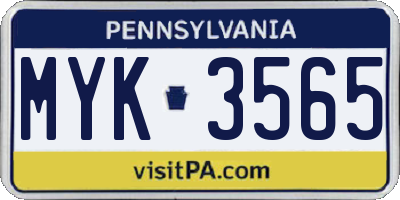 PA license plate MYK3565