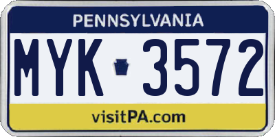 PA license plate MYK3572