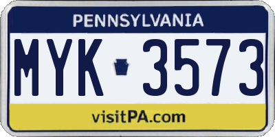 PA license plate MYK3573