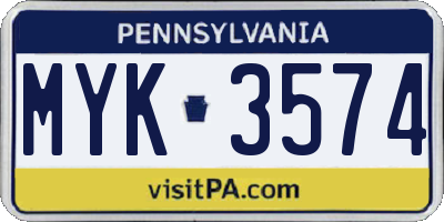 PA license plate MYK3574