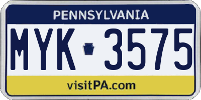 PA license plate MYK3575