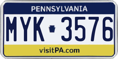 PA license plate MYK3576