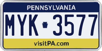 PA license plate MYK3577