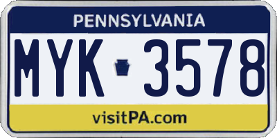 PA license plate MYK3578