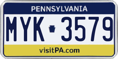 PA license plate MYK3579