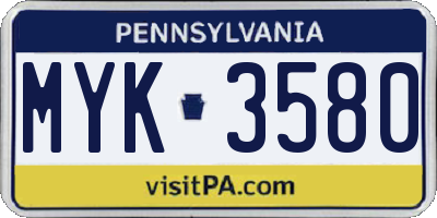 PA license plate MYK3580