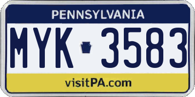 PA license plate MYK3583