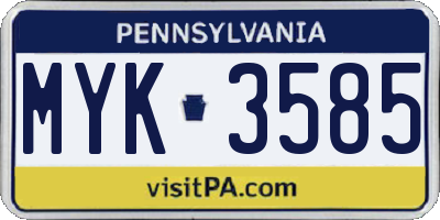 PA license plate MYK3585