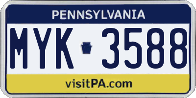 PA license plate MYK3588