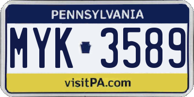 PA license plate MYK3589