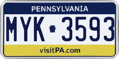 PA license plate MYK3593