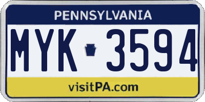 PA license plate MYK3594