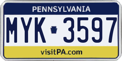 PA license plate MYK3597