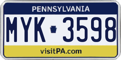 PA license plate MYK3598