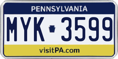 PA license plate MYK3599