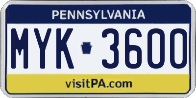 PA license plate MYK3600