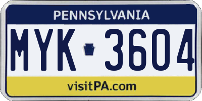 PA license plate MYK3604