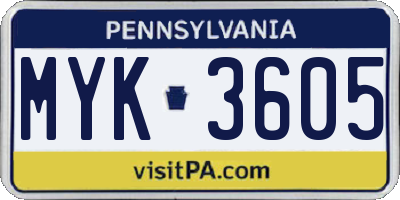 PA license plate MYK3605