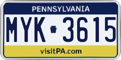 PA license plate MYK3615