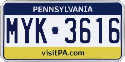 PA license plate MYK3616