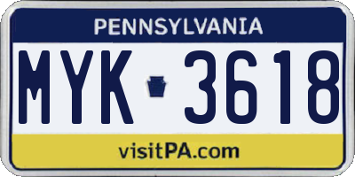 PA license plate MYK3618