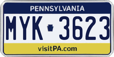 PA license plate MYK3623