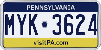 PA license plate MYK3624