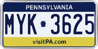 PA license plate MYK3625