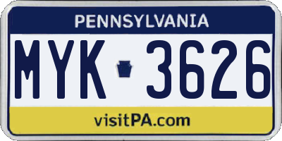 PA license plate MYK3626