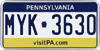 PA license plate MYK3630