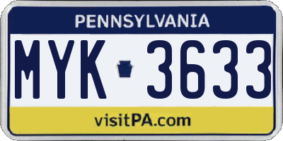 PA license plate MYK3633