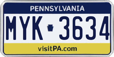 PA license plate MYK3634
